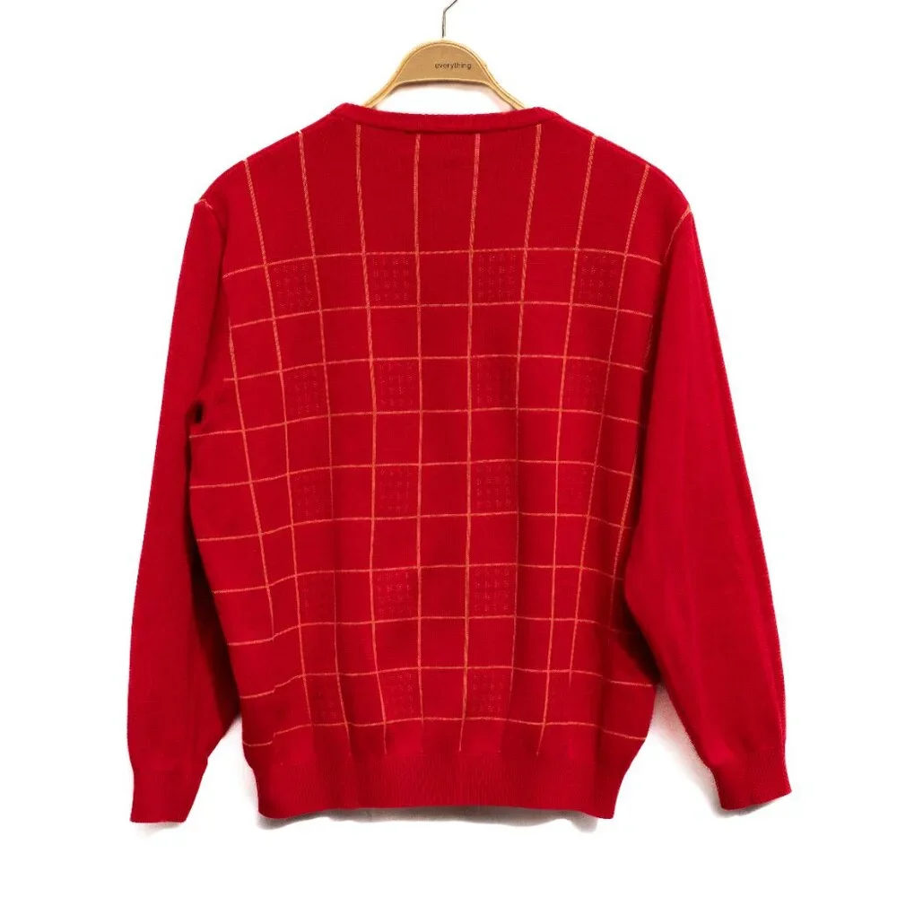Vintage St. Croix Sweater Men‎ L Red Check Plaid Pullover USA Made Luxury Knit